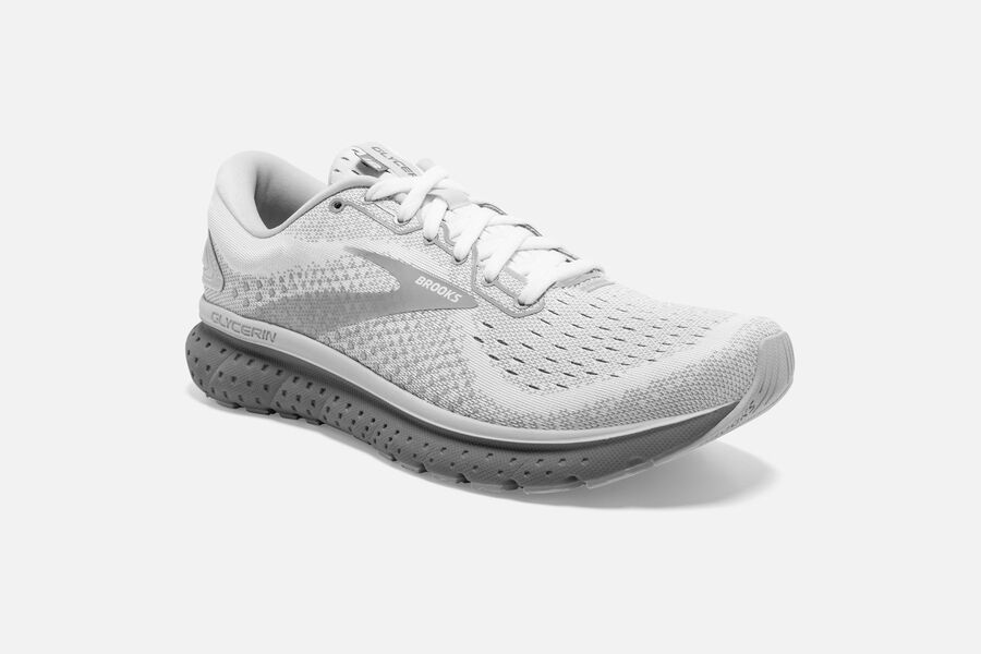 Brooks Running Shoes Womens White/Grey - Glycerin 18 Road - 2514-JKXFA